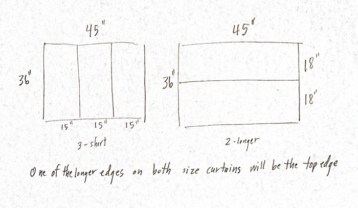 Drawing of curtailment layout. Two ways to cut fabric.