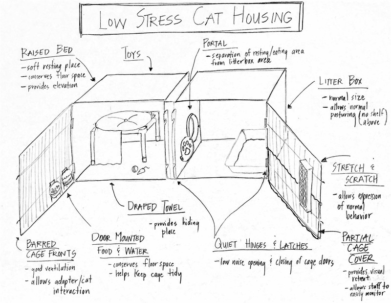 Low stress cat housing sketch by Dr. Denae Wagner